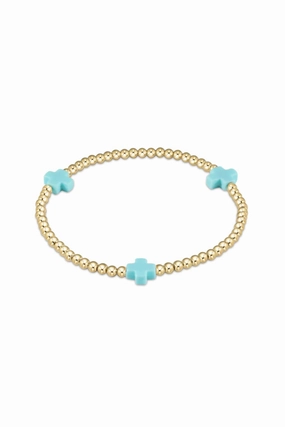 Online Deal Frenzy Signature Cross Gold Pattern 3Mm Bead Bracelet - Turquoise