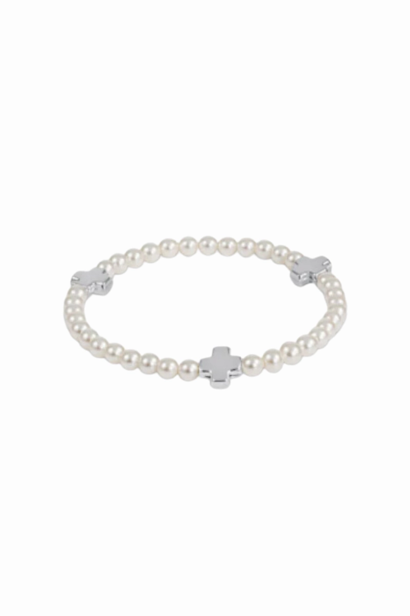 Dont Miss Out! Signature Cross Pearl Pattern 4Mm Bead Bracelet - Sterling