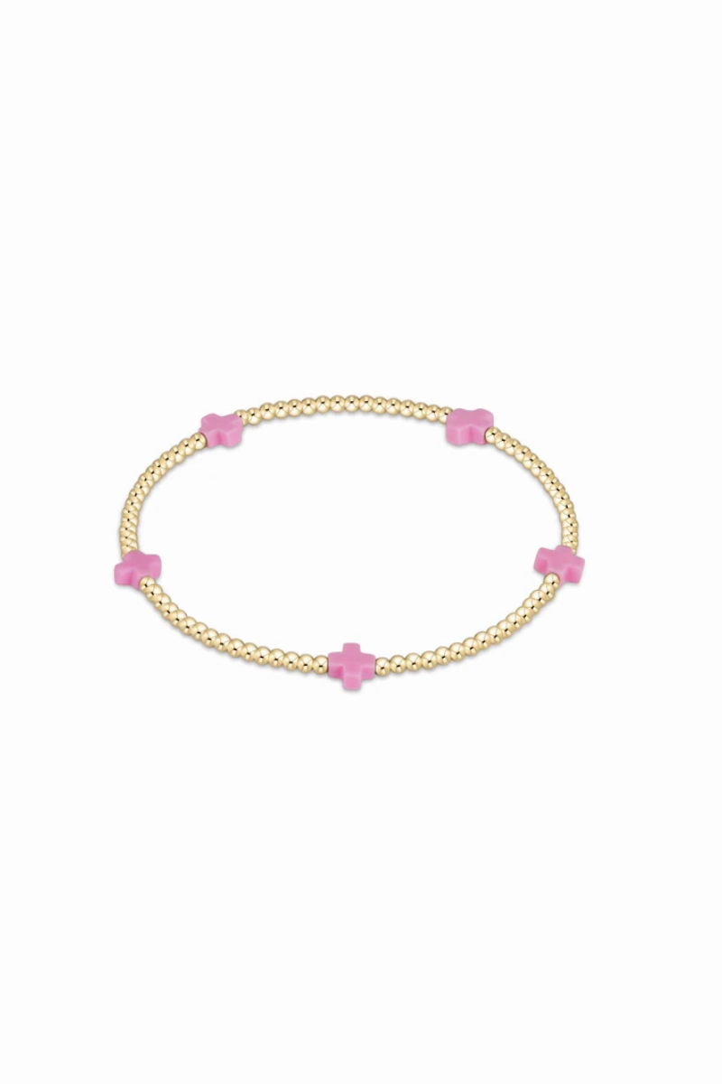 Dont Miss This Deal Limited Stock Offer Signature Cross Small Gold Pattern 2Mm Bead Bracelet - Bright Pink