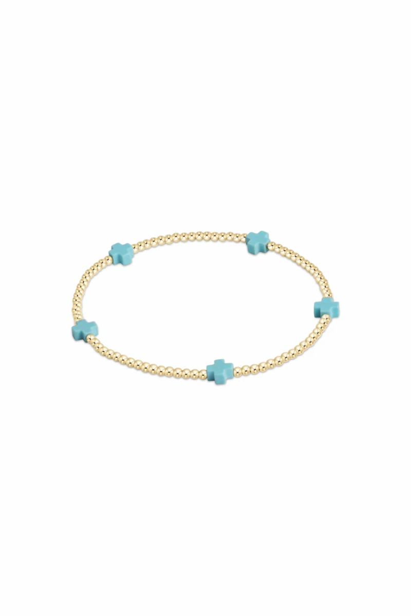 Trending Hot Picks Signature Cross Small Gold Pattern 2Mm Bead Bracelet - Turquoise