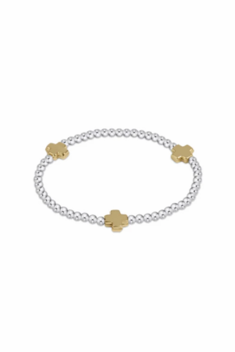 Signature Cross Sterling Mixed Metal Pattern 3Mm Bead Bracelet - Gold Today Only Discount