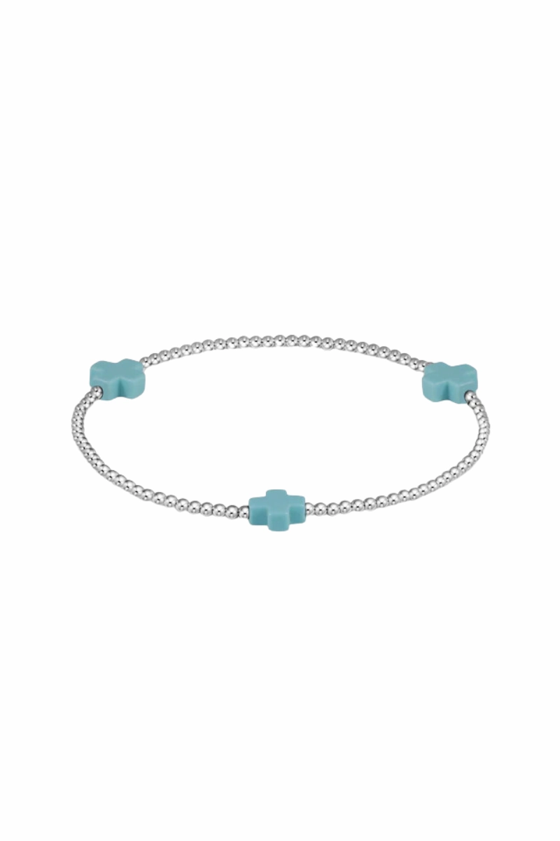 Signature Cross Sterling Pattern 2Mm Bead Bracelet - Turquoise Todays Special Savings