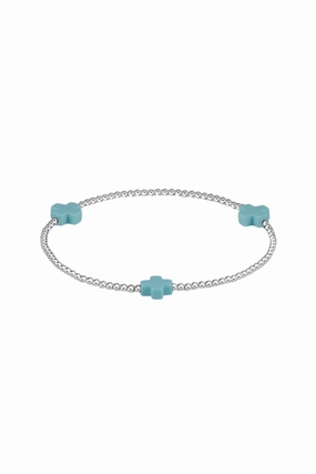Signature Cross Sterling Pattern 2Mm Bead Bracelet - Turquoise Todays Special Savings