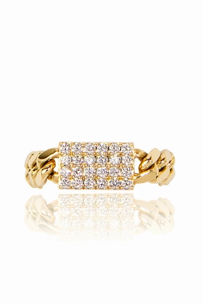 Hot Offer Inside Small Cuban Chain Diamond Pav Ring In Yellow Gold