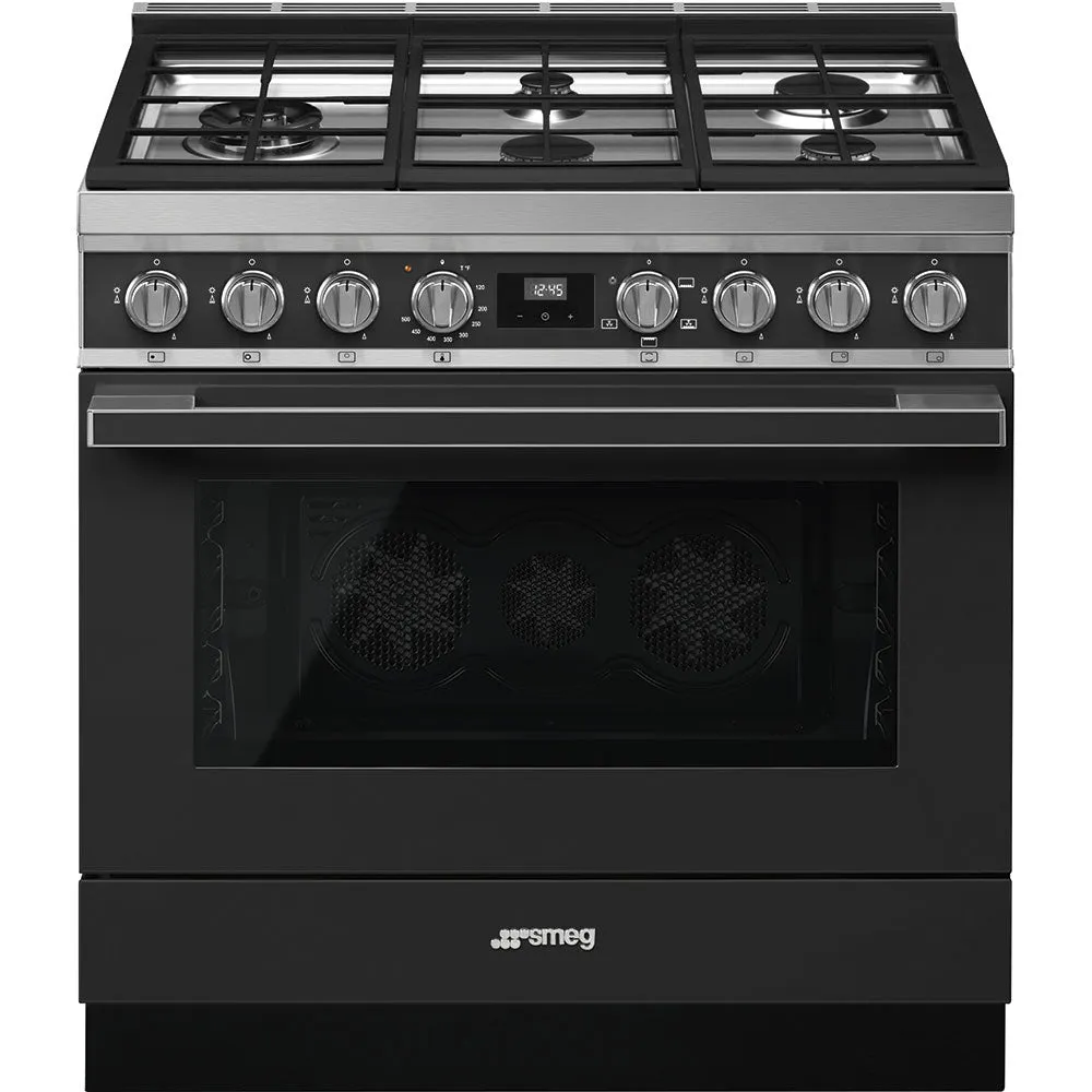 SMEG PORTOFINO 36" Gas Range - Matte Black - CPF36UGGAN