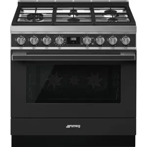 SMEG PORTOFINO 36" Gas Range - Matte Black - CPF36UGGAN