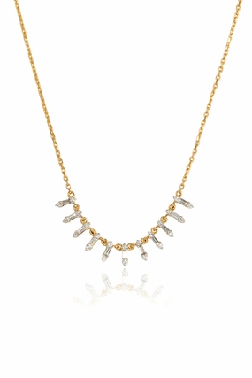 Floating Baguette Diamond Row Necklace In 18K Yellow Gold Limited Time Discount