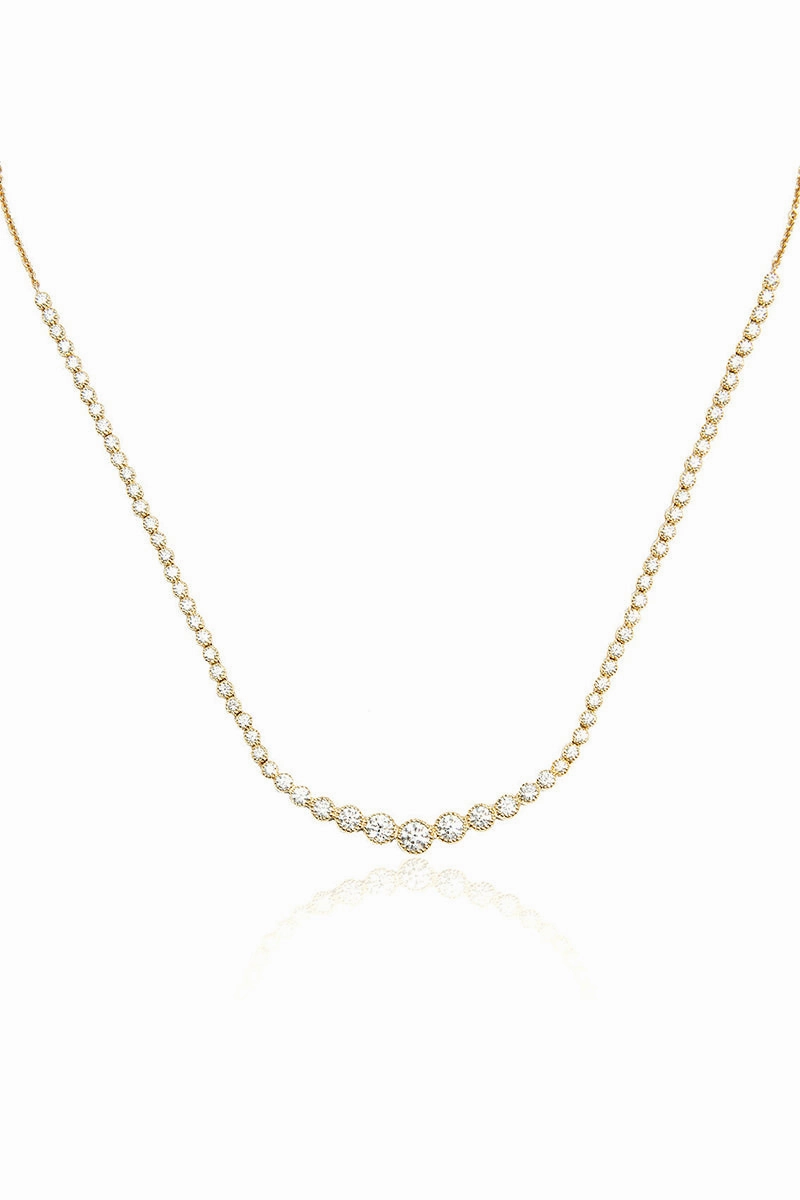 Clearance Sale Now Large Diamond Tennis Necklace In Yellow Gold