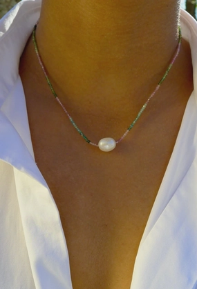 Bon Bon Tourmaline And Pearl Necklace Dont Miss Out! Todays Best Deal