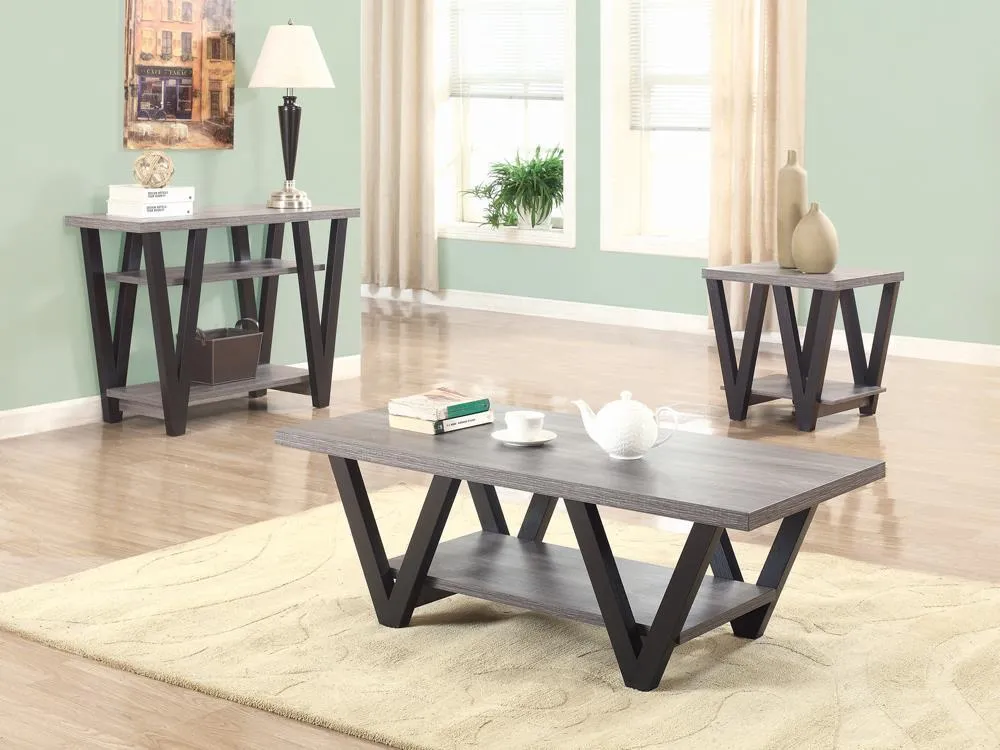 Stevens V-shaped End Table Black and Antique Grey