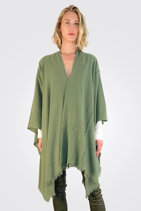 Stitch Detailed Poncho - Pesto Hot Offer Inside Limited Stock Deals