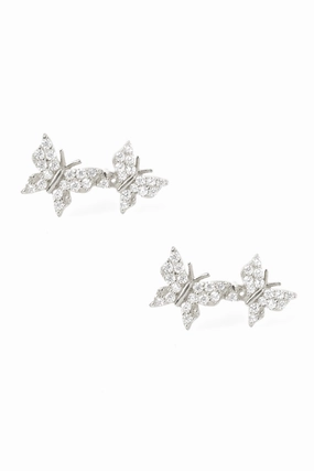 Hot Sale Today 925 Silver Cz Crystal Pav Butterfly Earrings