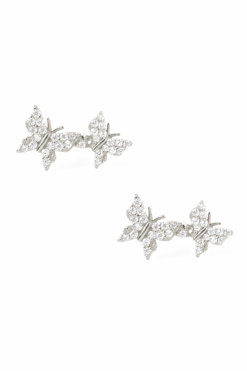 Hot Sale Today 925 Silver Cz Crystal Pav Butterfly Earrings