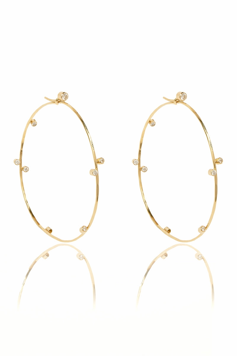 Best Seller Discount Save More Online Tiara Diamond Hoops In Yellow Gold