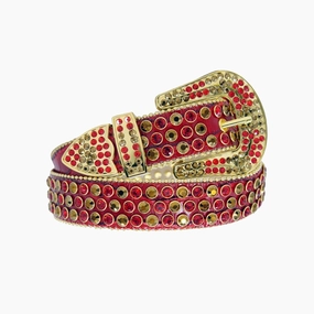 Limited Offer Alert Dna Belt - Maroon Faux Alligator'S Skin Leather With Maroon And Golden Stones