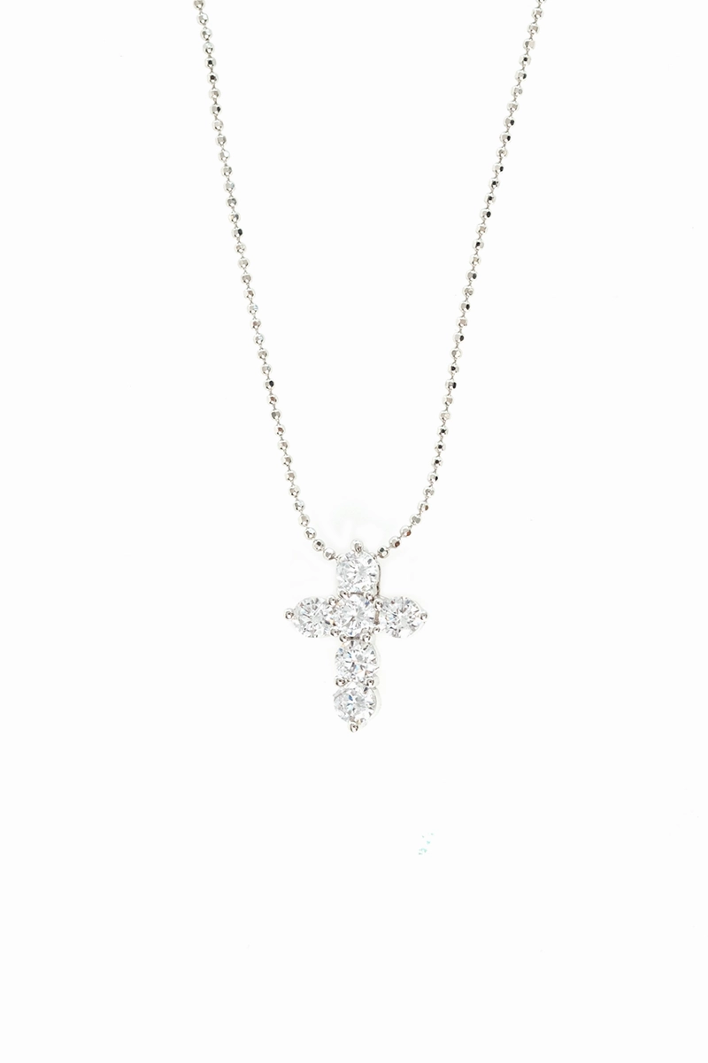 925 Gold Diamond Cut Chain Necklace With Crystal Cross Pendant Save More Online Gift-Worthy Sale