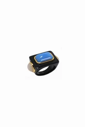 Weekend Flash Offer Clearance Event Poly Periwinkle Semi-Opaque Ring With Opal End Stones