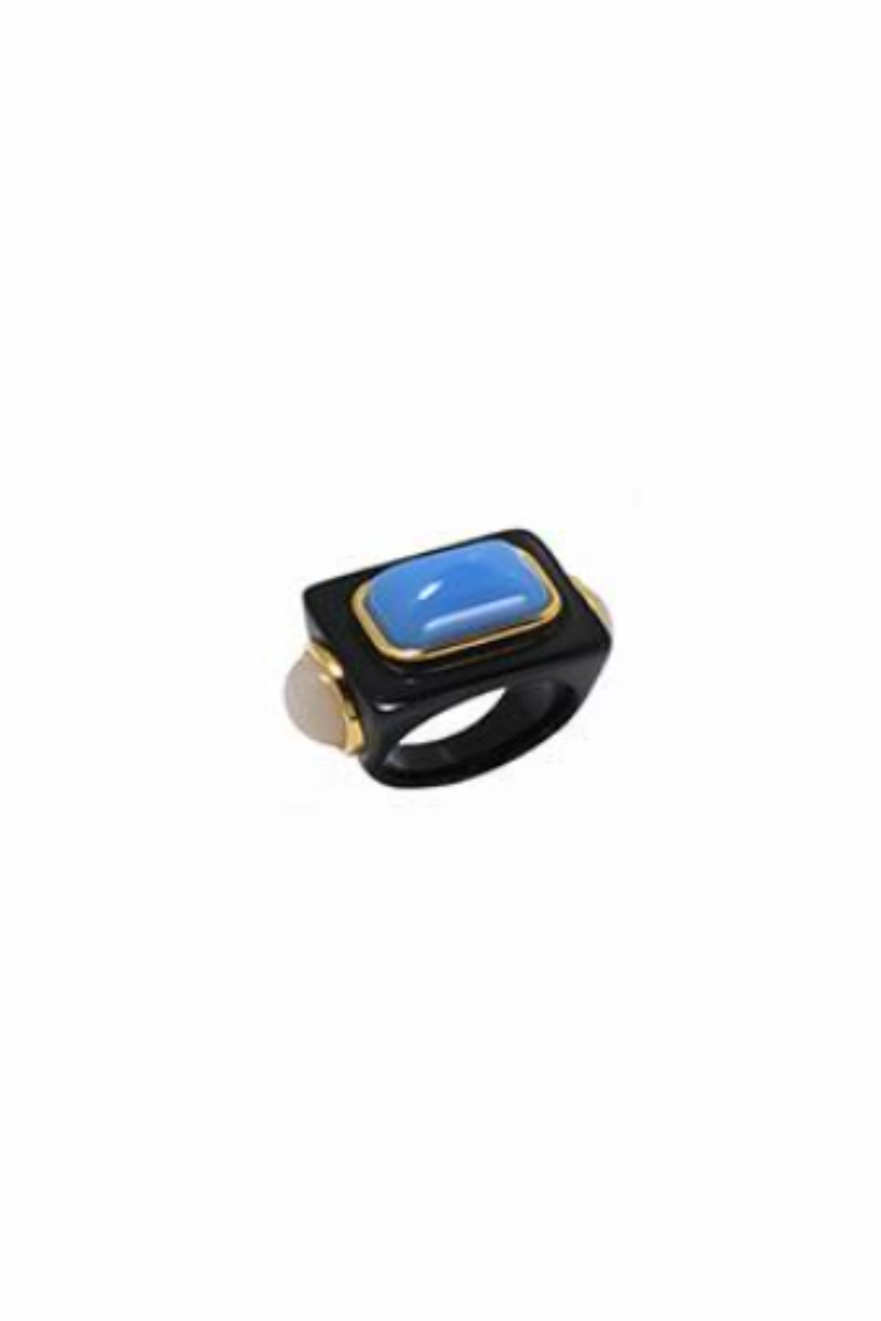 Weekend Flash Offer Clearance Event Poly Periwinkle Semi-Opaque Ring With Opal End Stones
