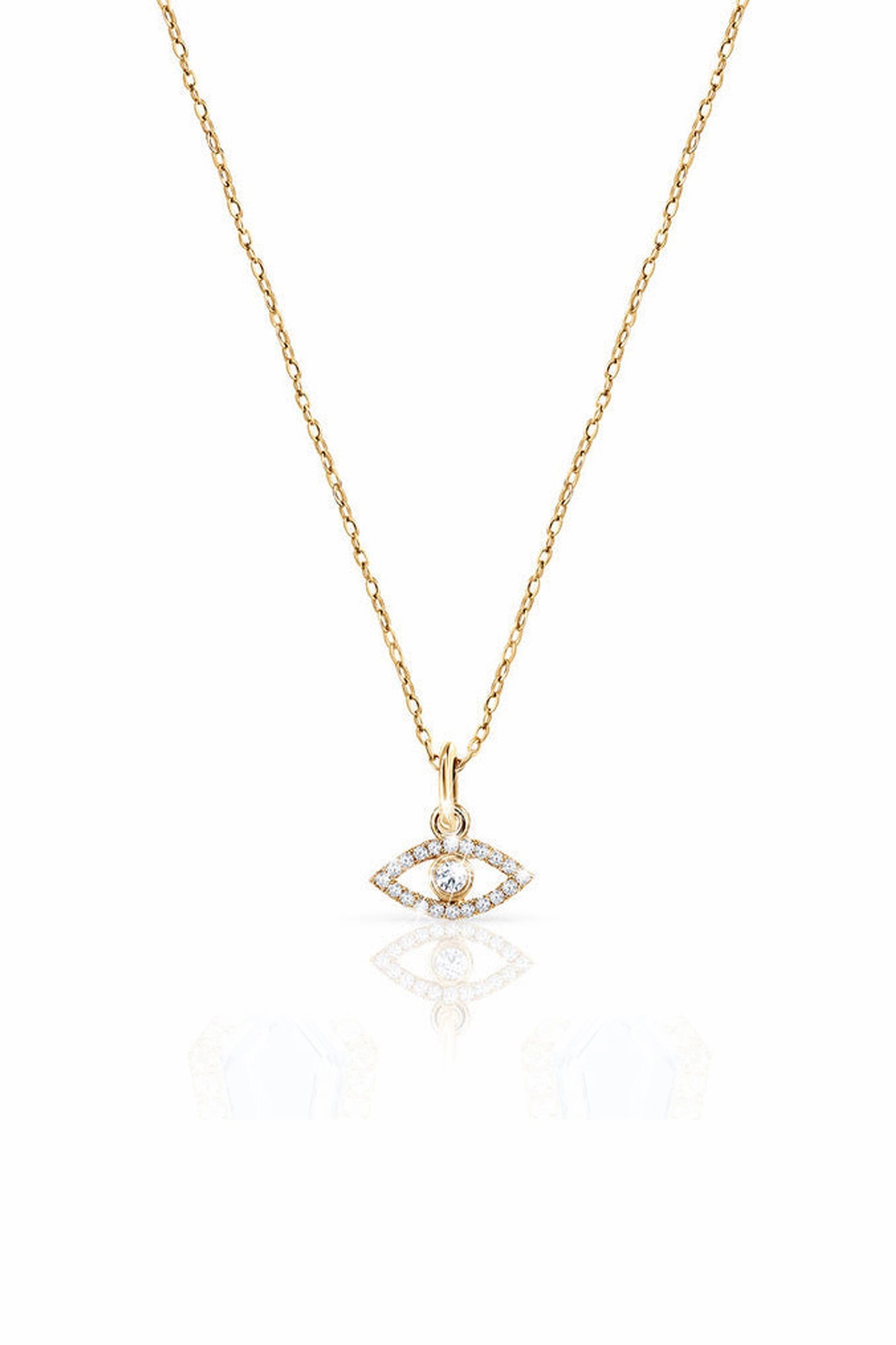 Best Deal Today Mini Diamond Evil Eye Necklace In 14K Yellow Gold