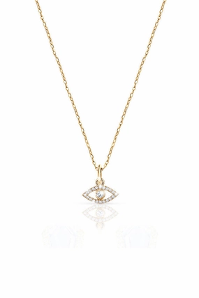 Best Deal Today Mini Diamond Evil Eye Necklace In 14K Yellow Gold