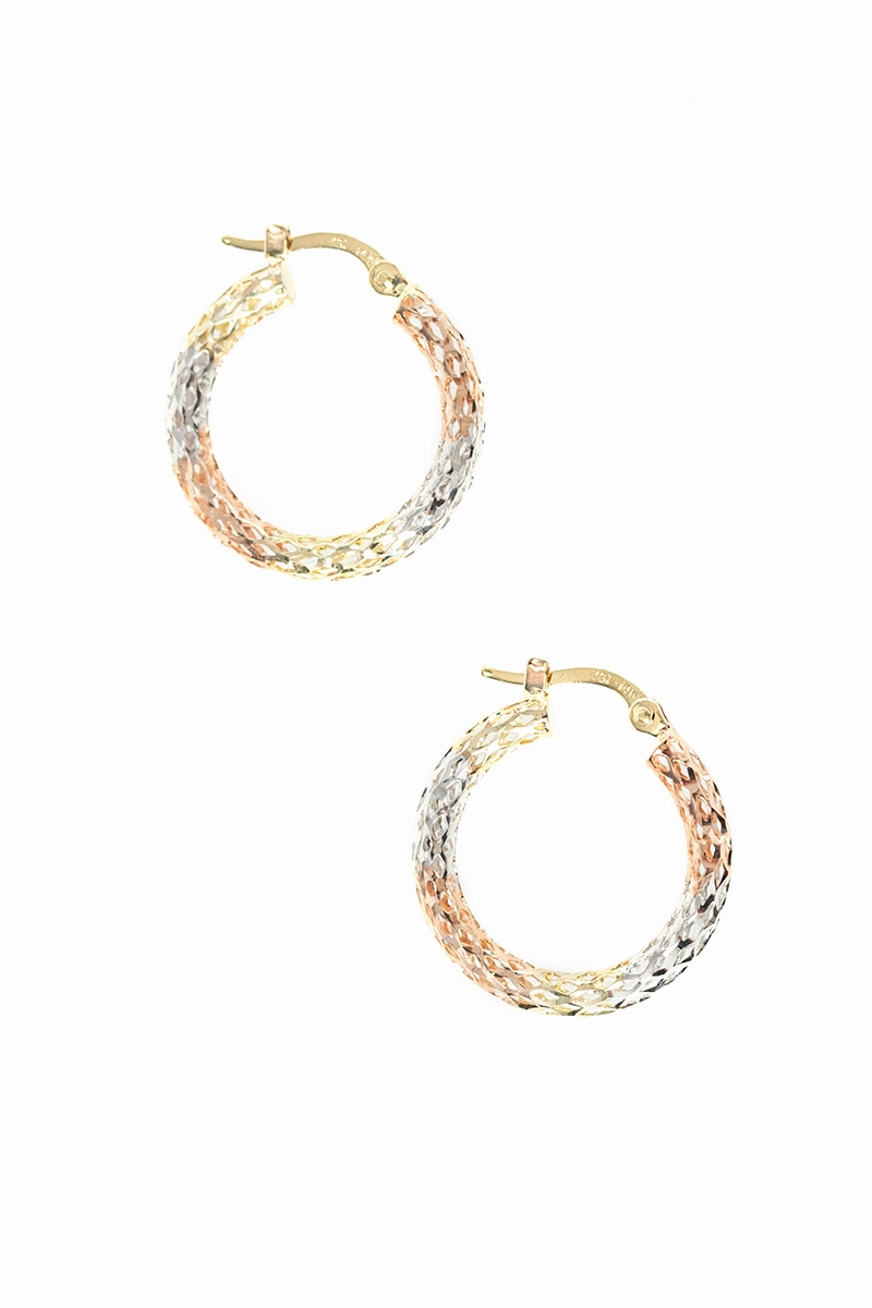 14K Tri-Gold Diamond Cut Medium Hoops Clearance Event Alert Todays Hot Savings