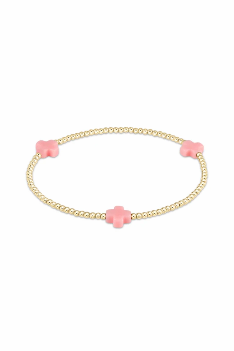 Hot Sale Alert Sweet Deal Today Signature Cross Gold Pattern 2Mm Bead Bracelet - Pink
