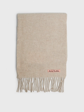 Shop Smart Deals Skinny Fringe Wool Scarf In Oatmeal Melange