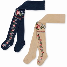 Konges Sljd Navy/Creme 2-Pack Flower Jacquard Tights Special Savings Today