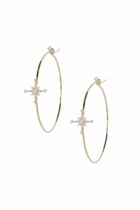 Dont Wait! Save Today Diamond Stella Star Large Hoops Yellow Gold