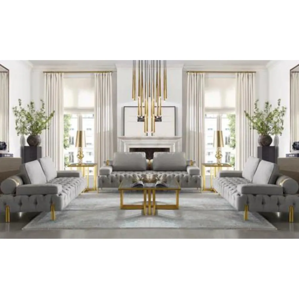Tufting Grey 3 Seater Sofa