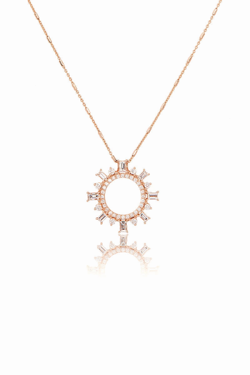Weekend Flash Offer Baguette Diamond Shipswheel Compass Necklace In Rose Gold