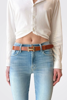 Hot Item Clearance H Small Buckle Leather Belt - Cognac