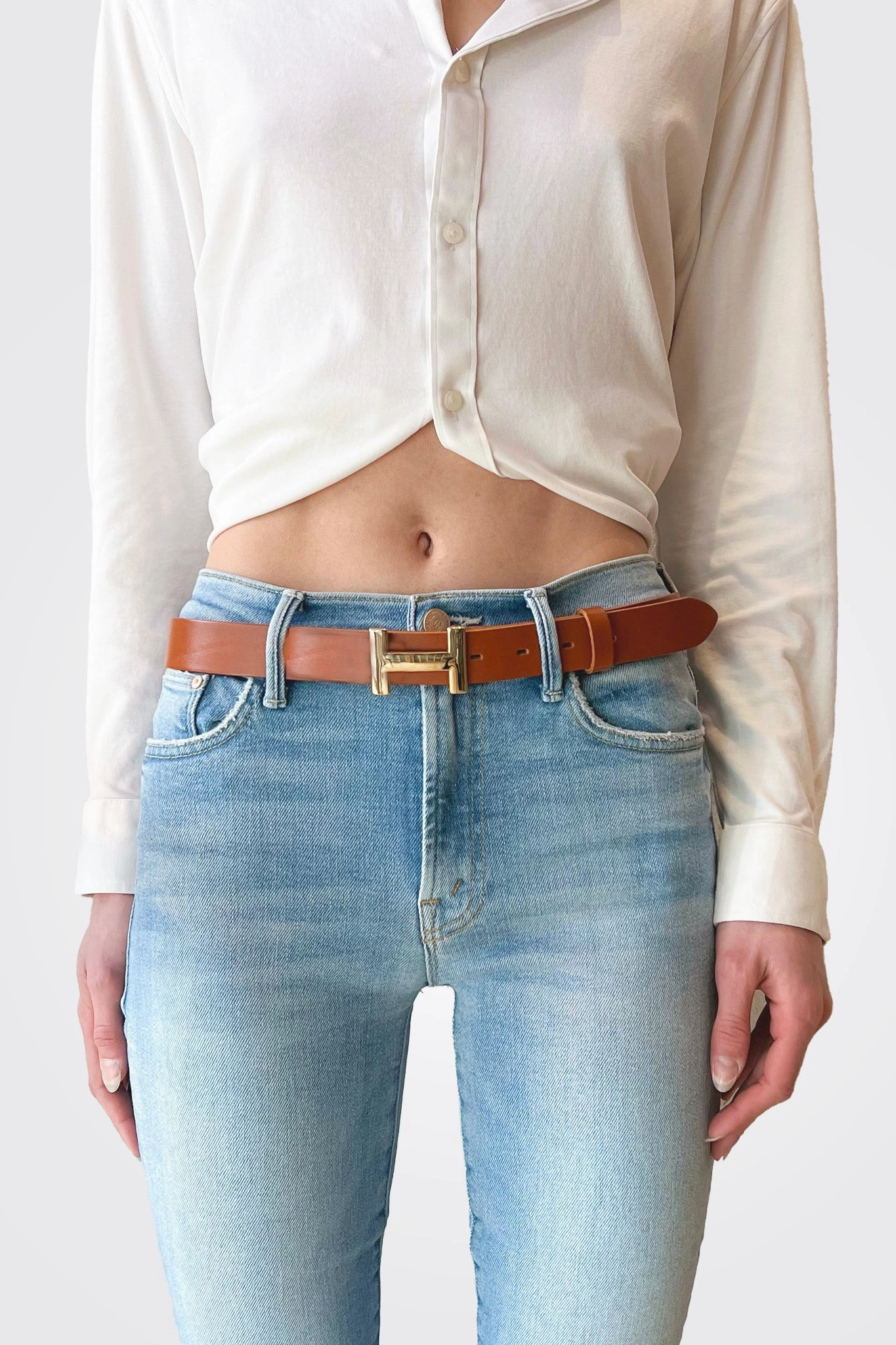 Hot Item Clearance H Small Buckle Leather Belt - Cognac