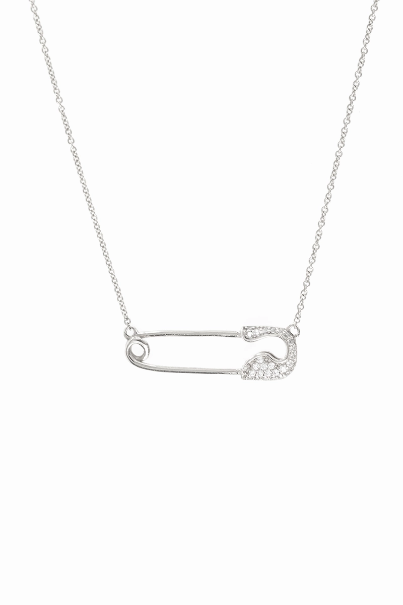 Instant Deal Today White Gold Crystal Safety Pin Necklace