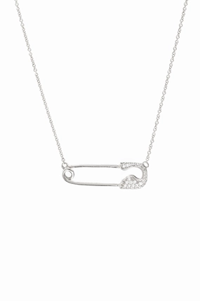 Instant Deal Today White Gold Crystal Safety Pin Necklace