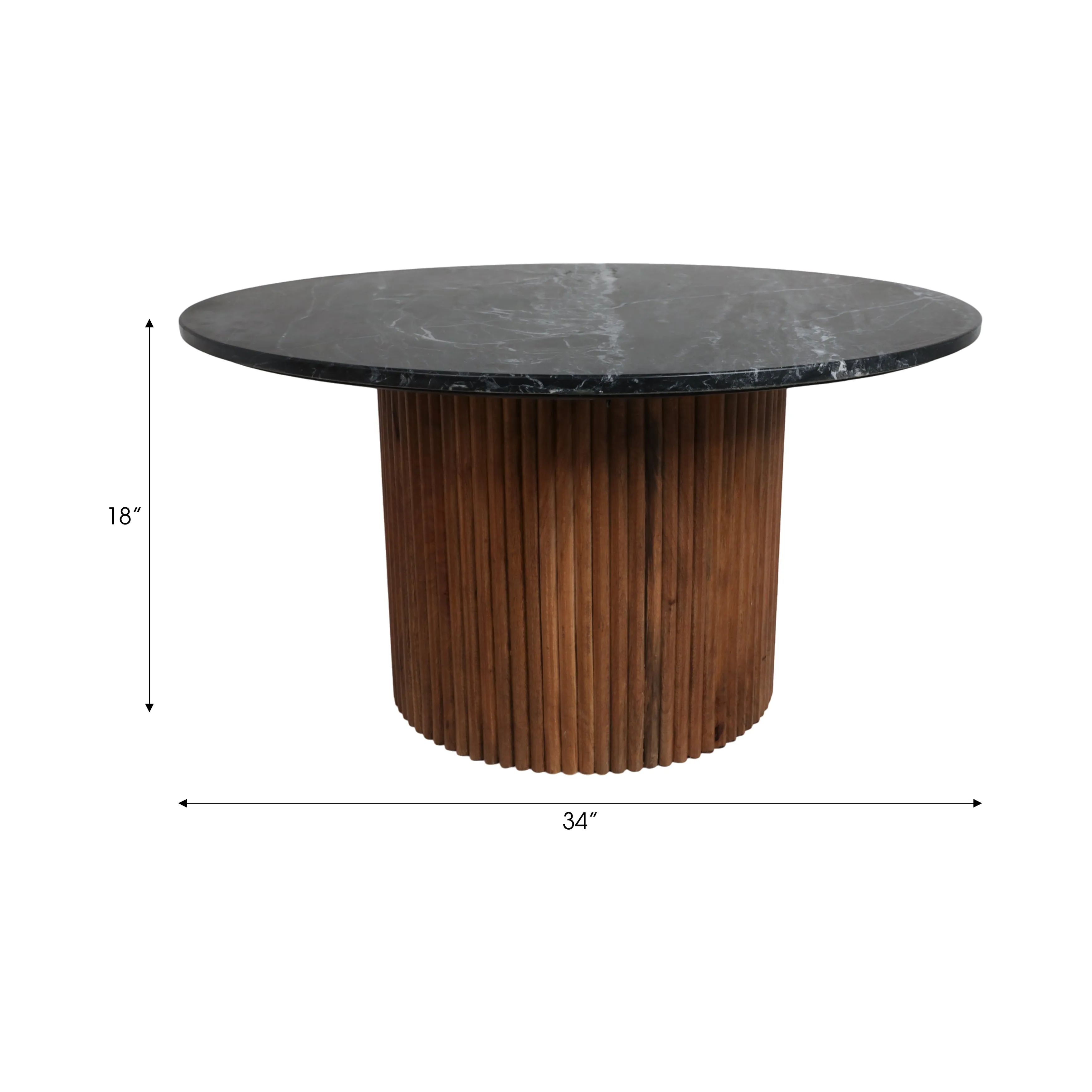 Wood/Marble, 34"D Reeded Coffee Table, Brwn/Blk Kd