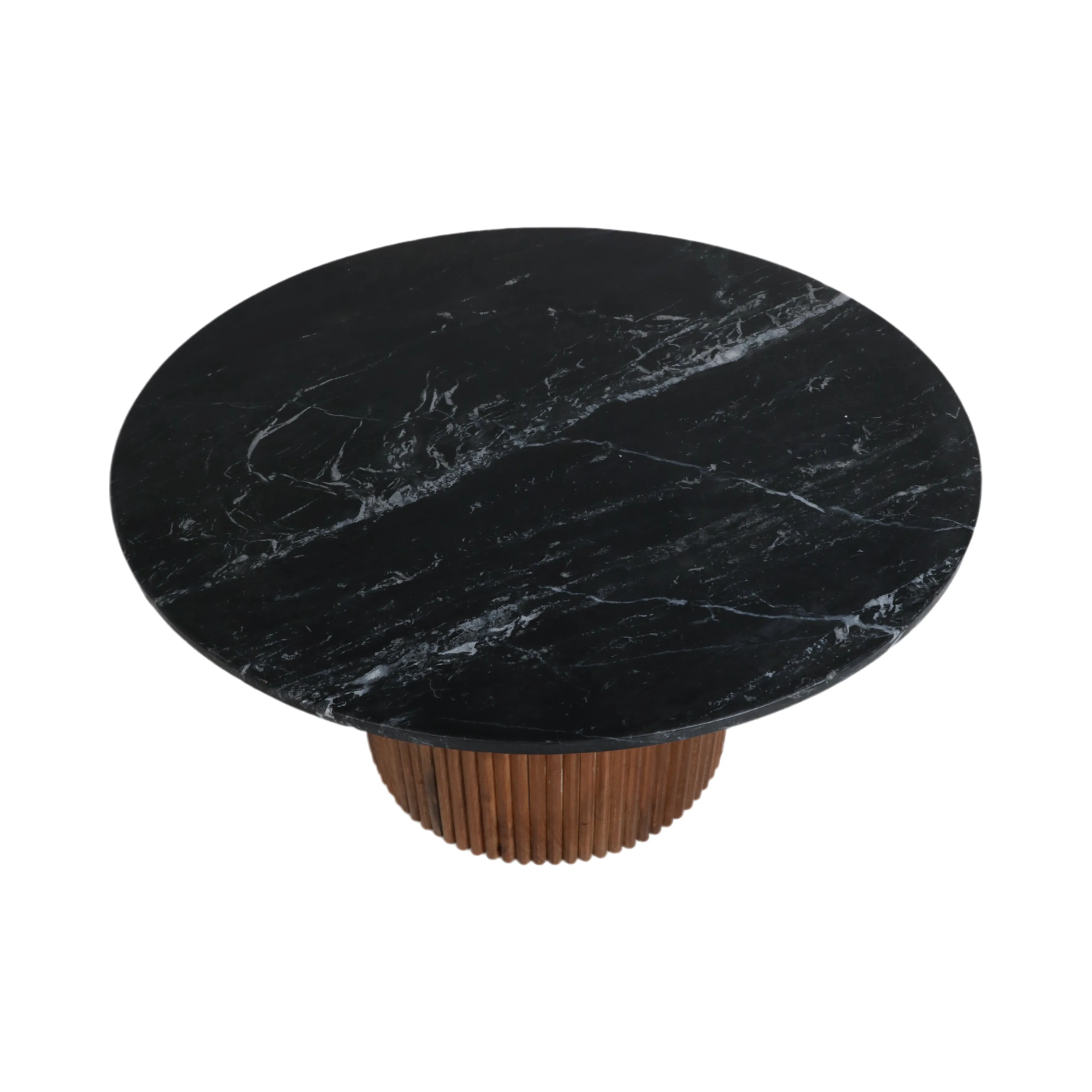 Wood/Marble, 34"D Reeded Coffee Table, Brwn/Blk Kd