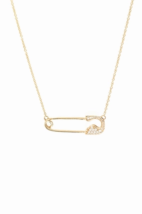 Yellow Gold Crystal Safety Pin Necklace Todays Special Picks Grab It Fast